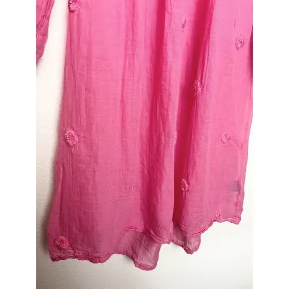 LETARTE Cover Up Dress Women’s Sz Medium Pink Embroidered On/Off Shoulder - Picture 6 of 7